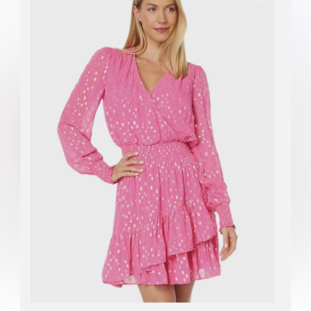NWT Women's  LILLY PULITZER MIDI Christiana Aura pink w/ viscose metallic clip 8